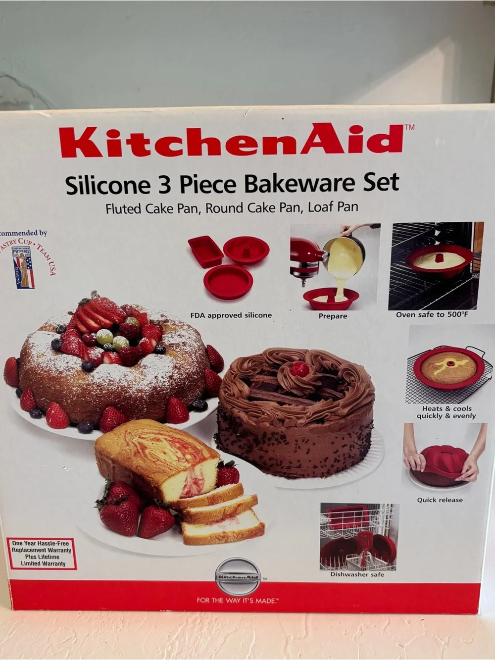 Kitchenaid 3 Piece Bakeware Set Bundt Cake Fluted Round Pan Loaf Pan Silicone